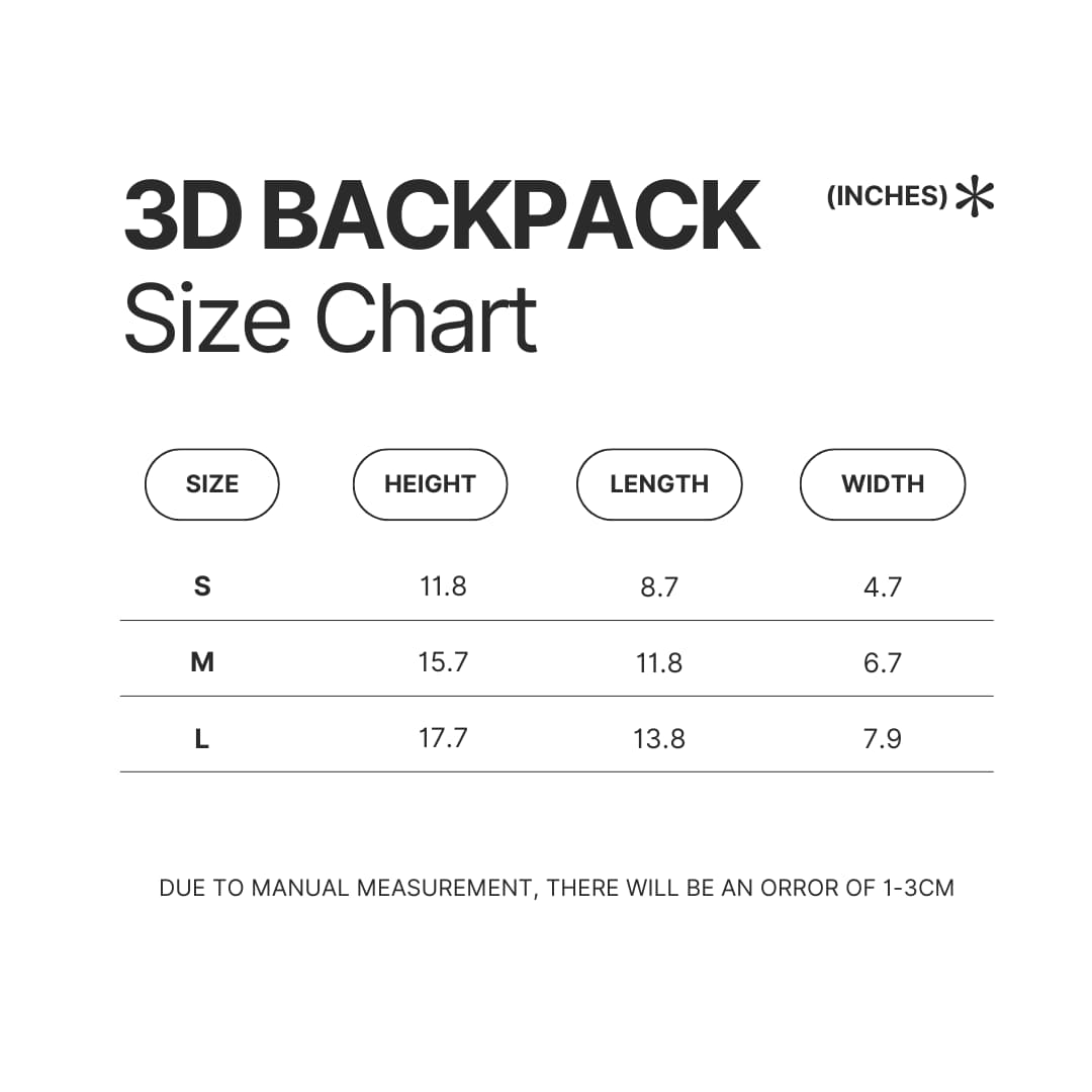 3D Backpack Size Chart - Delicious In Dungeon Merchandise