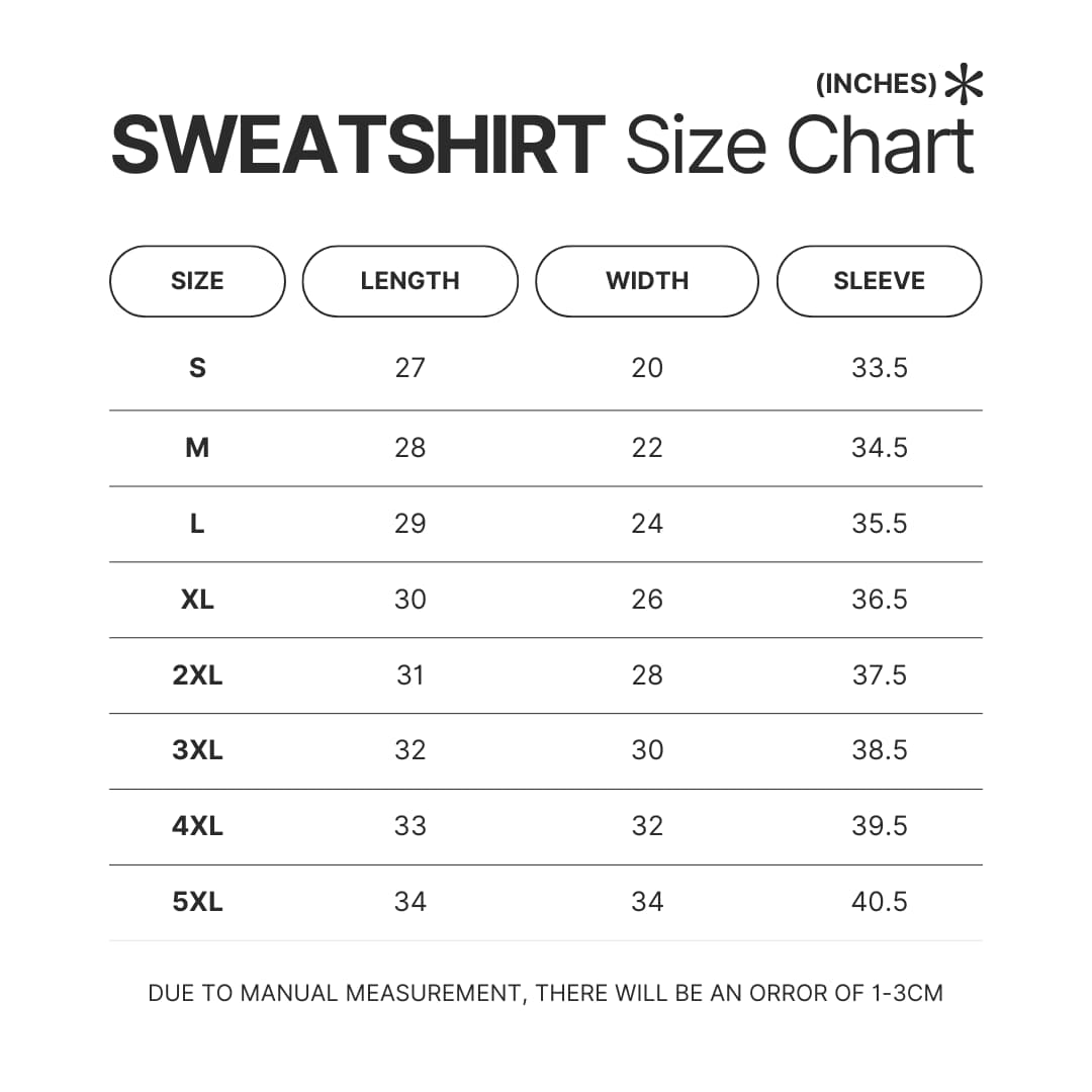 Sweatshirt Size Chart - Delicious In Dungeon Merchandise